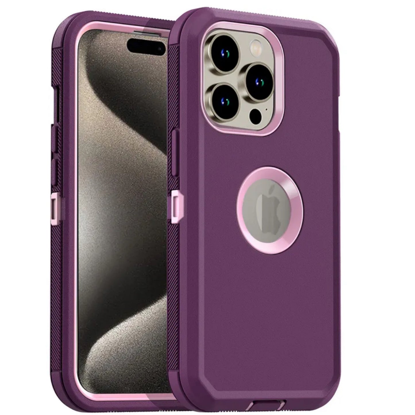 iPhone 15 Pro Maroon & Pink Defender Case