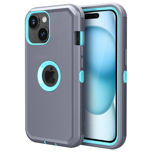 iPhone 14/15 Plus Gray & Teal Defender Case