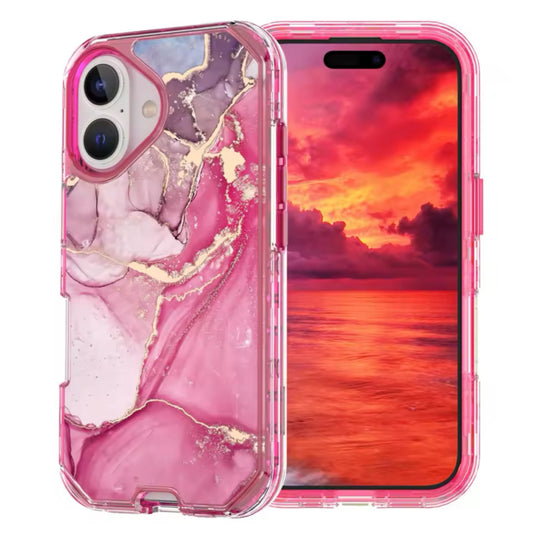 iPhone 16 Pink Marble Shockproof Case