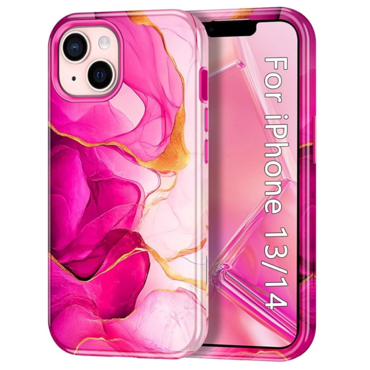 iPhone 13/14 Pink Marble Shockproof Case