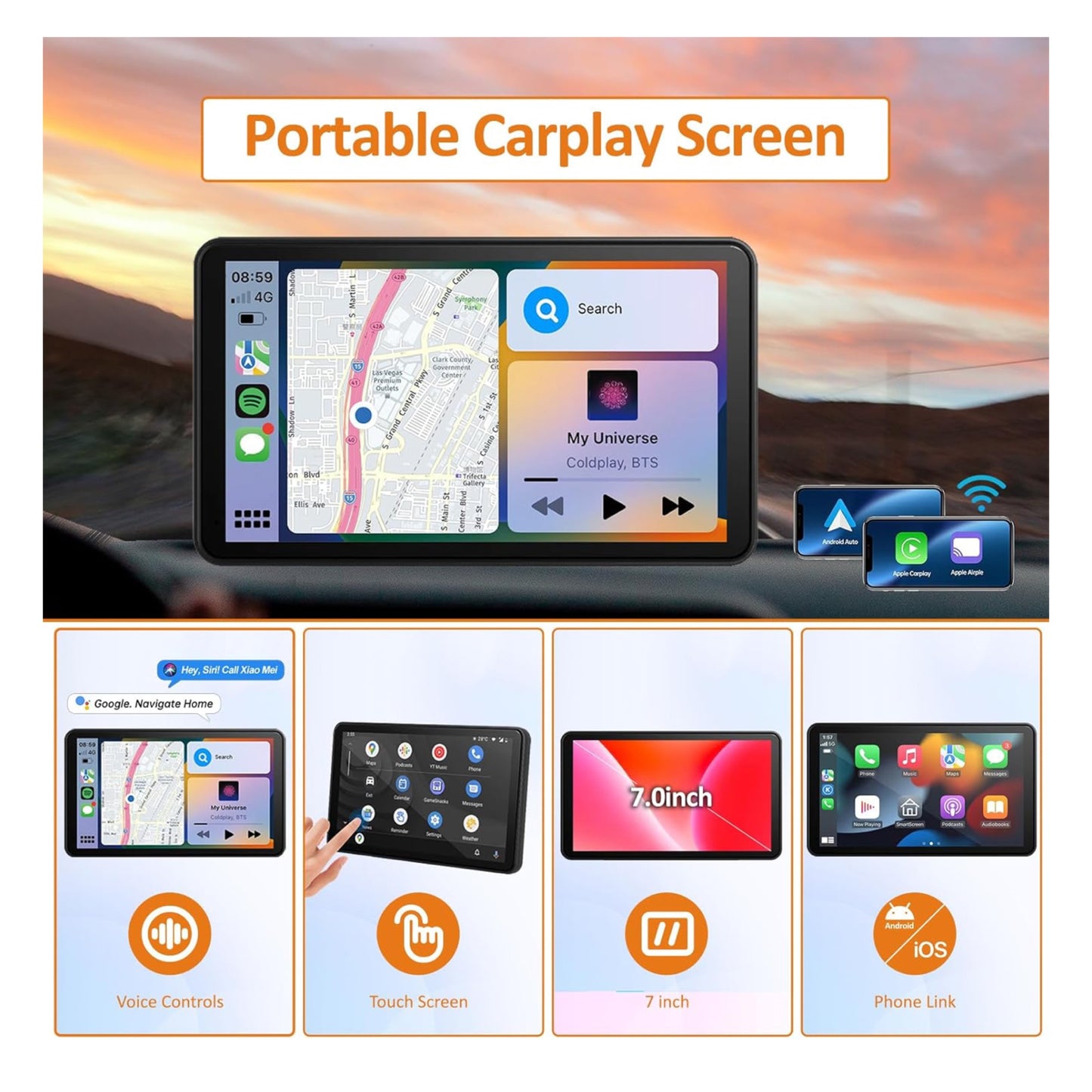 7” Portable Apple CarPlay