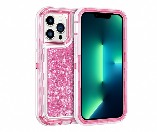 iPhone 14 Pro Max Pink Glitter Defender Case