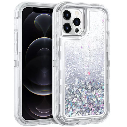 iPhone 14 Pro Max Silver Glitter Defender Case