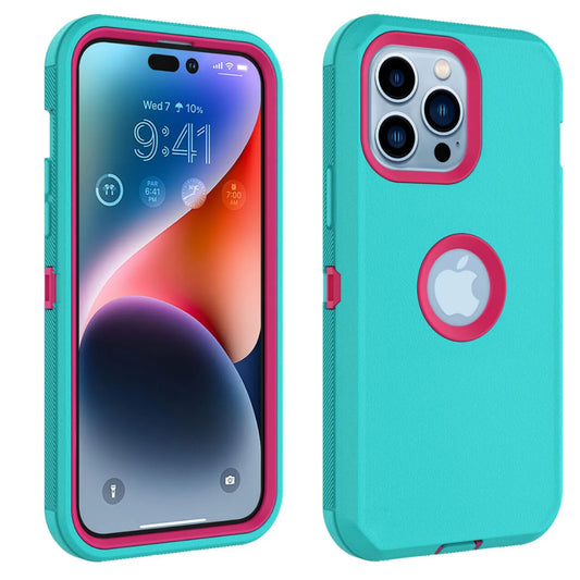 iPhone 14 Plus Teal & Pink Defender Case